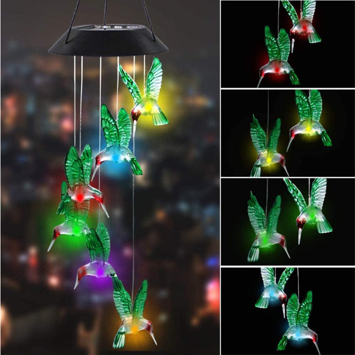 LED Solar Butterfly Wind Chime Garden Hanging Light Bowlift