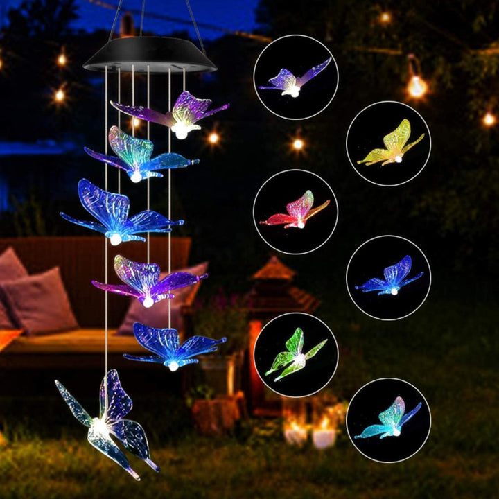LED Solar Butterfly Wind Chime Garden Hanging Light Bowlift