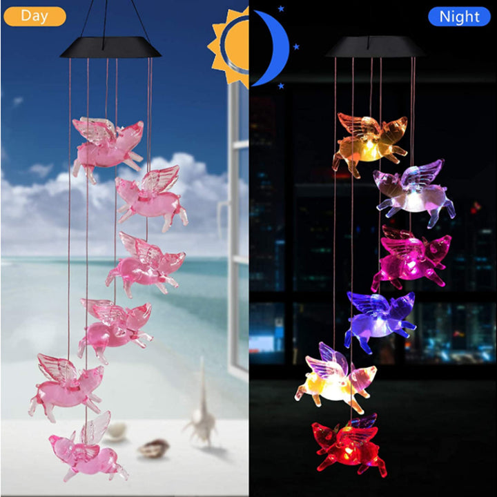 LED Solar Butterfly Wind Chime Garden Hanging Light Bowlift
