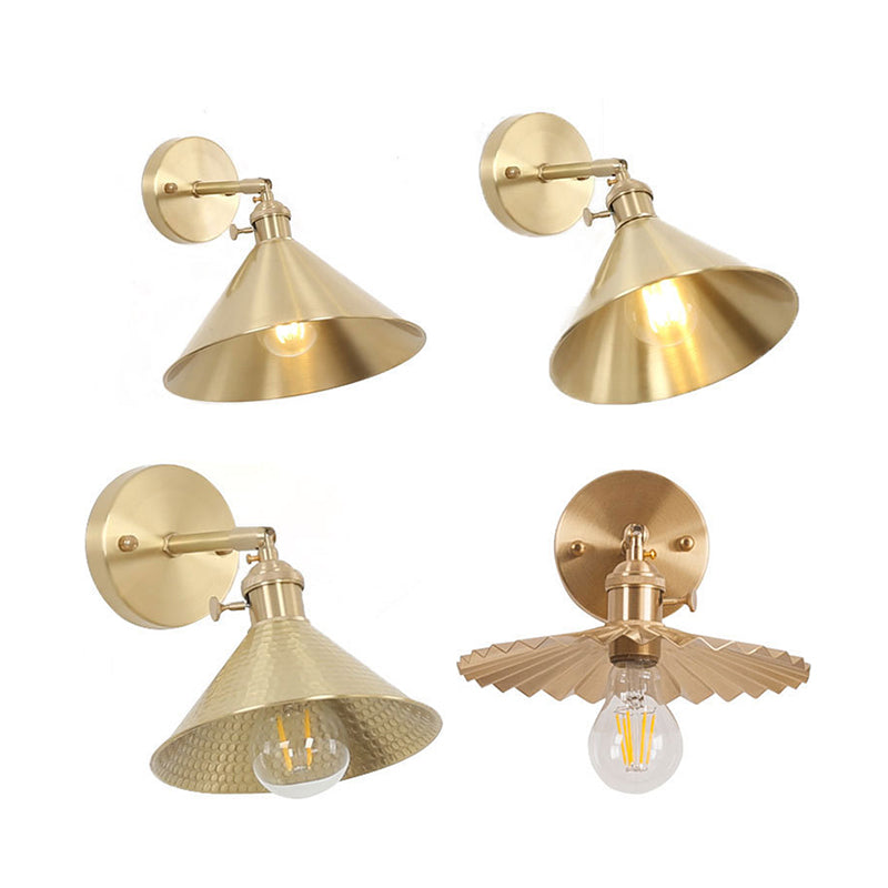 BowLift | 1 Light Cone Wall Lighting Ideas Industrial Brass Metal Wall Mounted Lamp for Nightstand