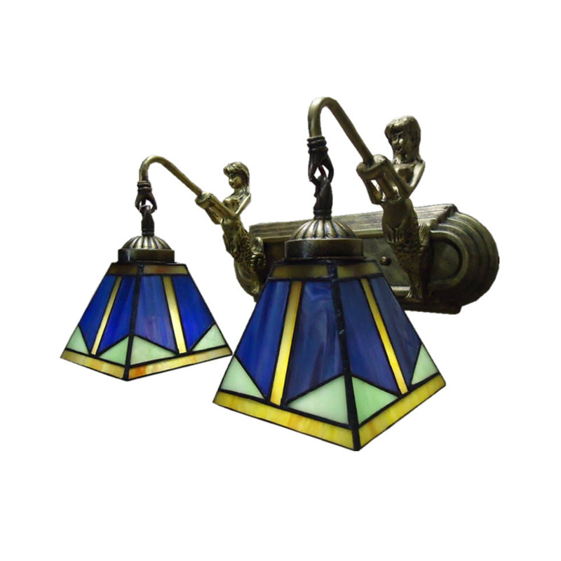 BowLift | Trapezium Wall Mount Lamp Fixture Tiffany Bronze Cut Glass Wall Lighting with Mermaid Arm