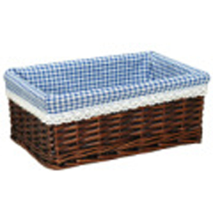 Women's storage basket with checked fabric lining and elegant lace trim Bowlift