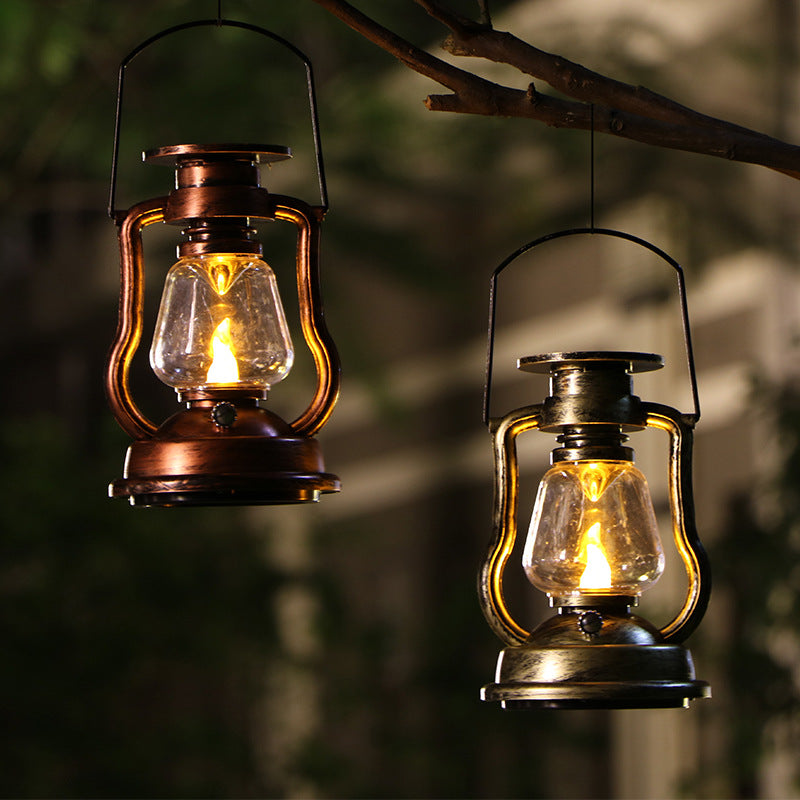 Antique-Inspired Solar LED Lantern With Glass Globe And Metal Handle Bowlift