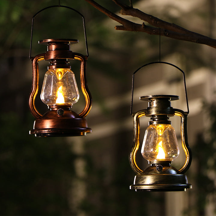 Antique-Inspired Solar LED Lantern With Glass Globe And Metal Handle Bowlift