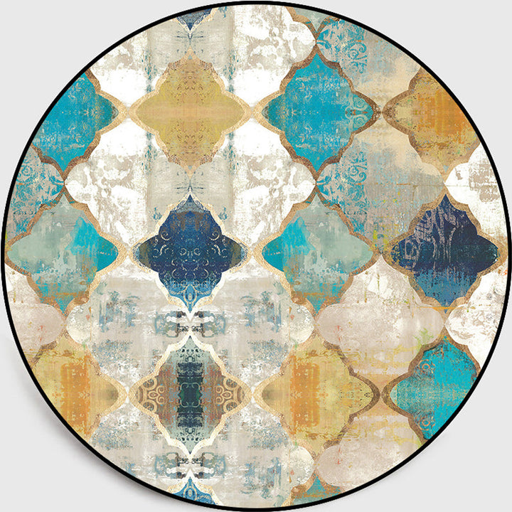 Worn Blue-Yellow Moroccan Carpet Polypropylene Four-Leaf Pattern Rug Non-Slip Back Pet-Friendly Stain-Resistant Rug for Room | Bowlift