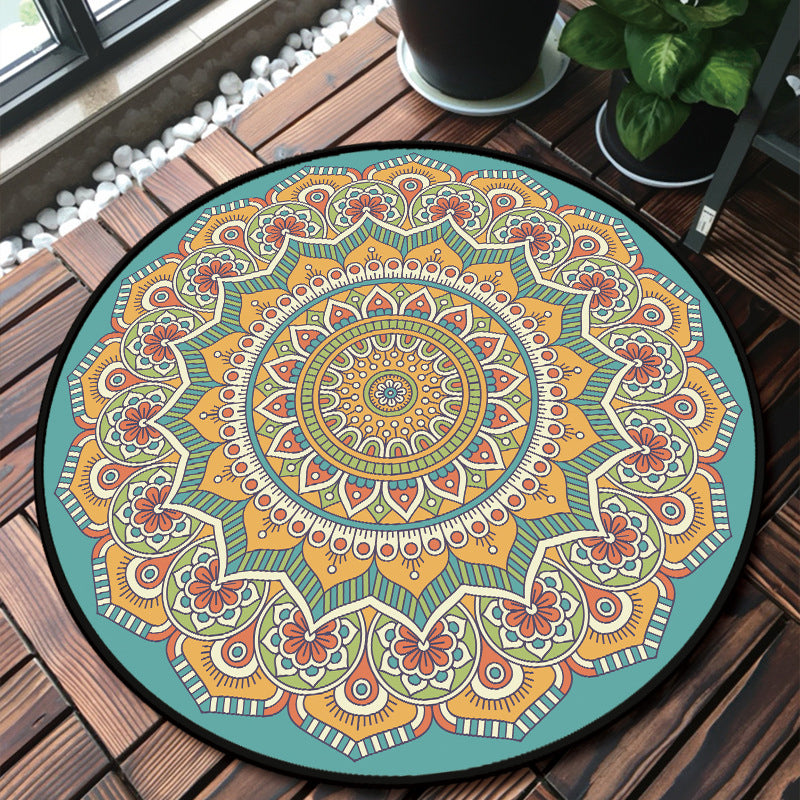 Classic multi-colored mandala rug polypropylene Moroccan rug dirt-resistant machine washable non-slip rug for the door | Bowlift