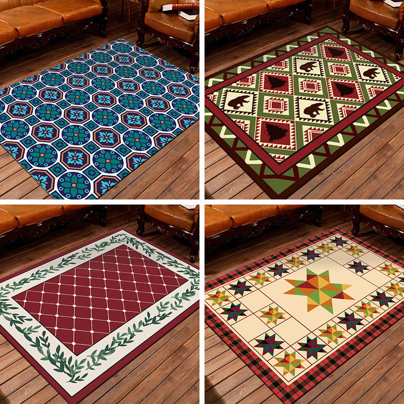 BowLift | Nostalgic Persian Carpet Multicolored Grid Mat Non-slip Washable Pet-friendly Carpet for Living Room