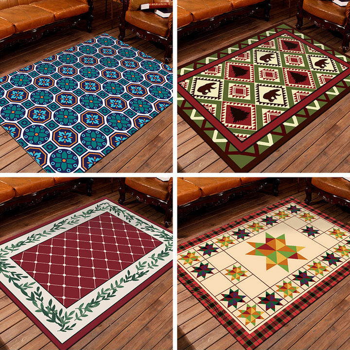 BowLift | Nostalgic Persian Carpet Multicolored Grid Mat Non-slip Washable Pet-friendly Carpet for Living Room