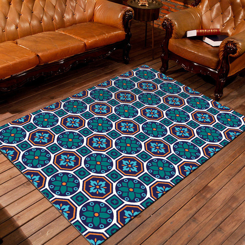 BowLift | Nostalgic Persian Carpet Multicolored Grid Mat Non-slip Washable Pet-friendly Carpet for Living Room