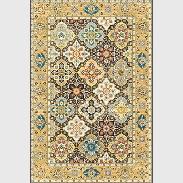BowLift | Persian four-leaf pattern carpet gold polypropylene carpet flooring machine washable stain-resistant anti-slip backing carpet for living room