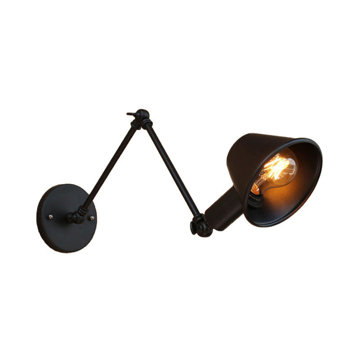 BowLift | 1 Bulb Wall Lighting Vintage Industrial Conical Shade Metal Wall Lamp in Black/Rust for the Study