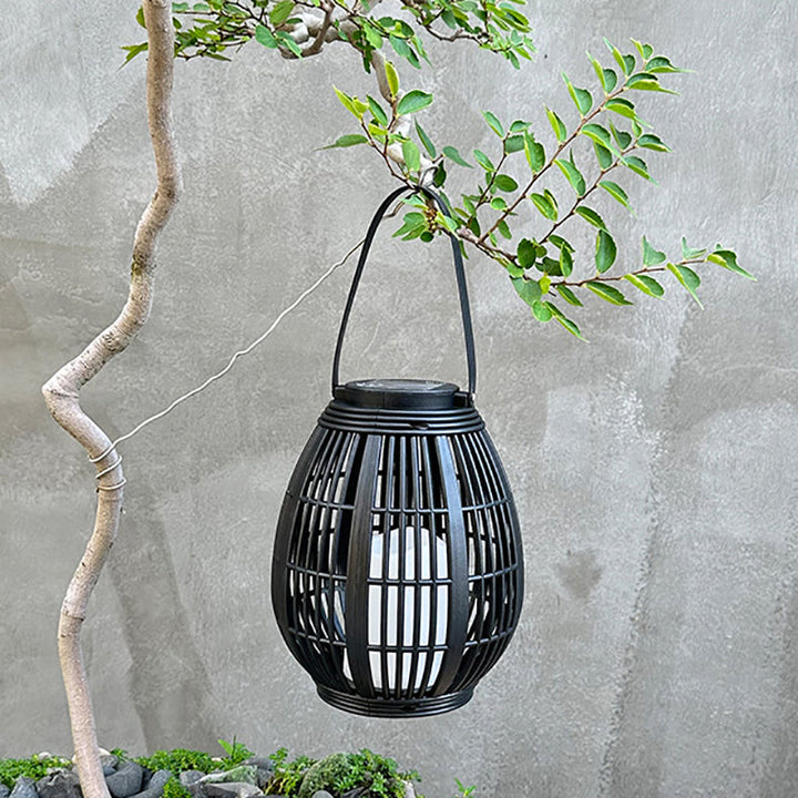 Modern Art Deco Solar Round Lantern Rattan LED Outdoor Landscape Light For Garden | Bowlift