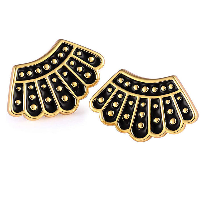 Elegant Gold and Black Fan-Shaped Earrings Bowlift