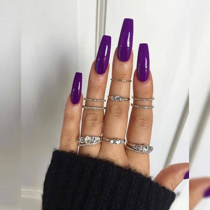 Glossy Long Coffin Press-On Nails Set