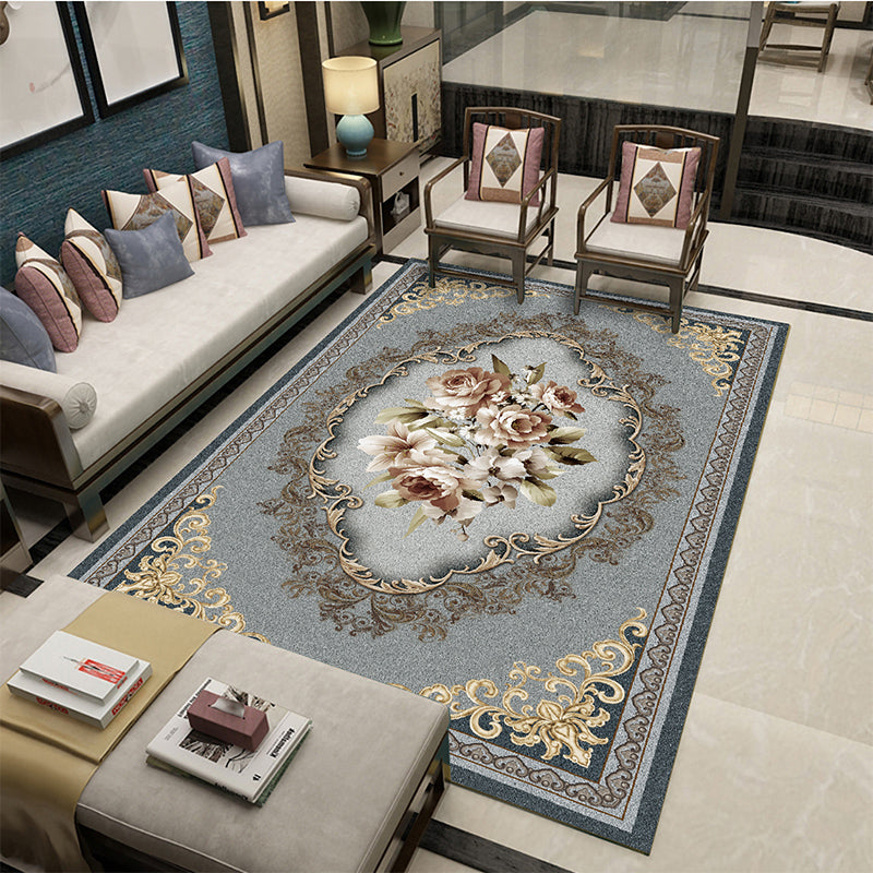 BowLift | Beautiful Peony Print Rug Multicolor Classic Rug Polypropylene Non-slip Machine Washable Stain Resistant Rug for the Room