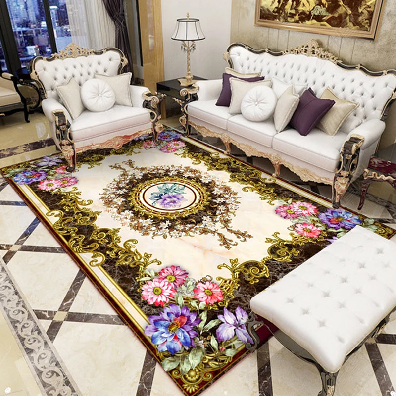 BowLift | Beautiful Peony Print Rug Multicolor Classic Rug Polypropylene Non-slip Machine Washable Stain Resistant Rug for the Room