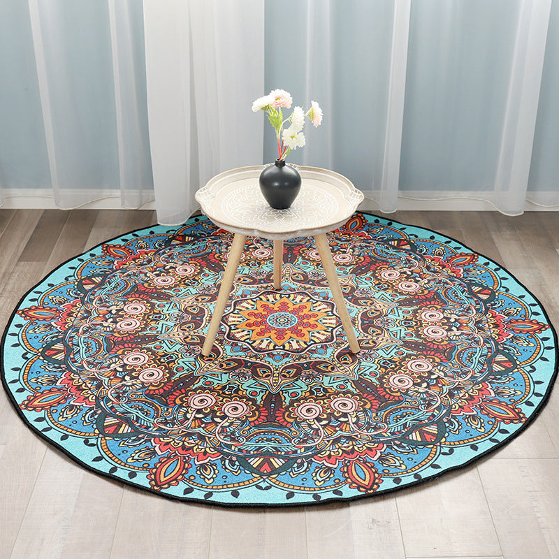 BowLift | Multicolored bedroom rug Moroccan mandala printed rug Synthetic non-slip backing Washable stain-resistant rug