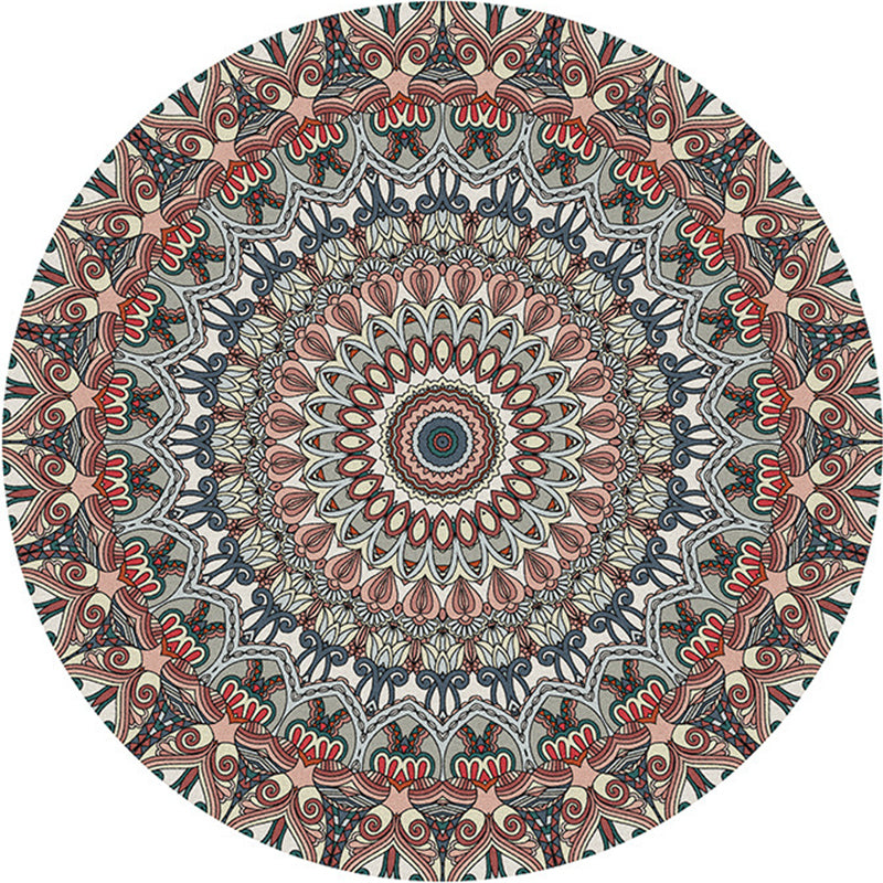 BowLift | Multicolored bedroom rug Moroccan mandala printed rug Synthetic non-slip backing Washable stain-resistant rug