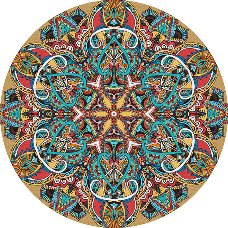 BowLift | Multicolored bedroom rug Moroccan mandala printed rug Synthetic non-slip backing Washable stain-resistant rug