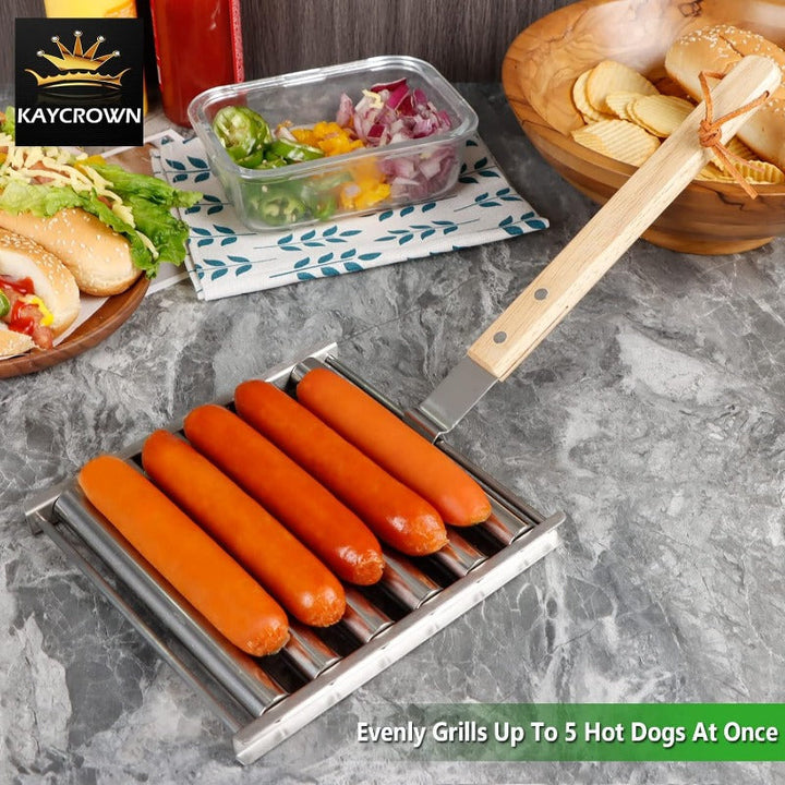 Rotating Hot Dog Grill Rack with Detachable Wood Handle Bowlift
