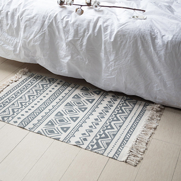 Retro Bedroom Rug Multicolored Geometric Printed Area Rug Fabric Machine Washable Rug with Fringes | Bowlift