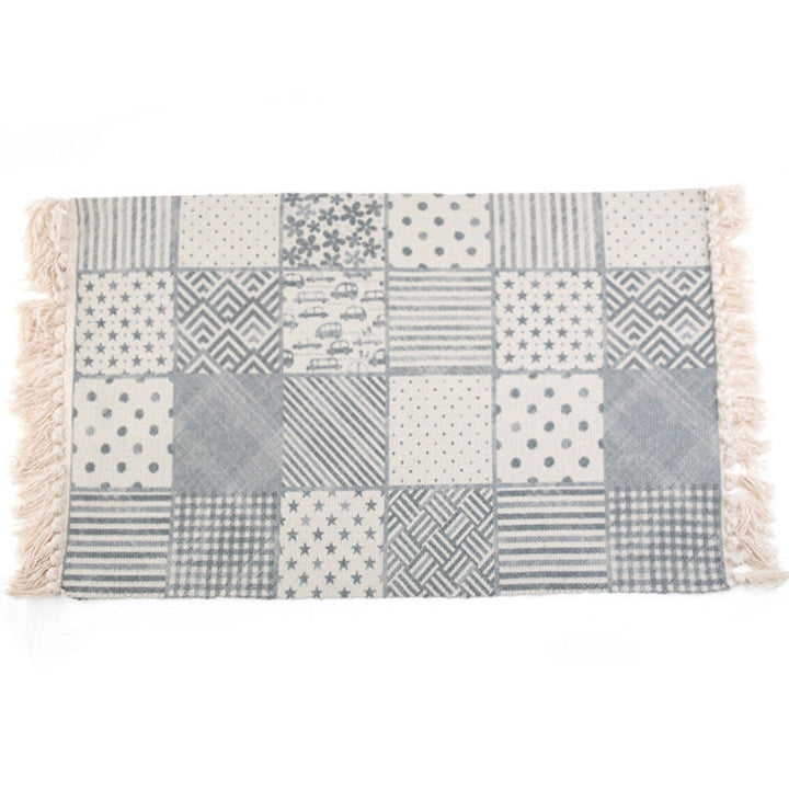Retro Bedroom Rug Multicolored Geometric Printed Area Rug Fabric Machine Washable Rug with Fringes | Bowlift