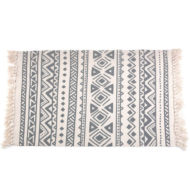 Retro Bedroom Rug Multicolored Geometric Printed Area Rug Fabric Machine Washable Rug with Fringes | Bowlift