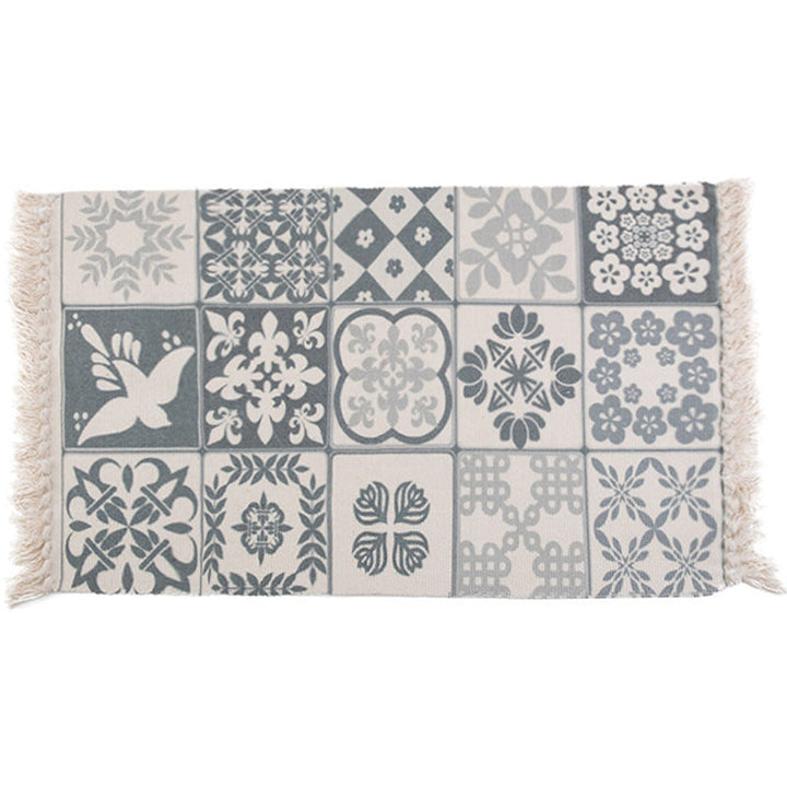 Retro Bedroom Rug Multicolored Geometric Printed Area Rug Fabric Machine Washable Rug with Fringes | Bowlift