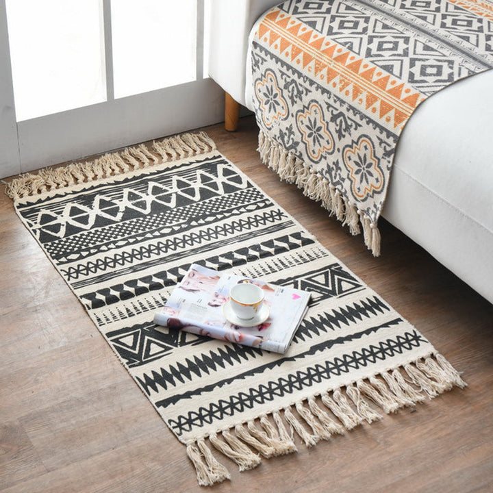 BowLift | Western Bedroom Carpet Multicolored geometric print rug cotton blend machine washable easy care with fringes