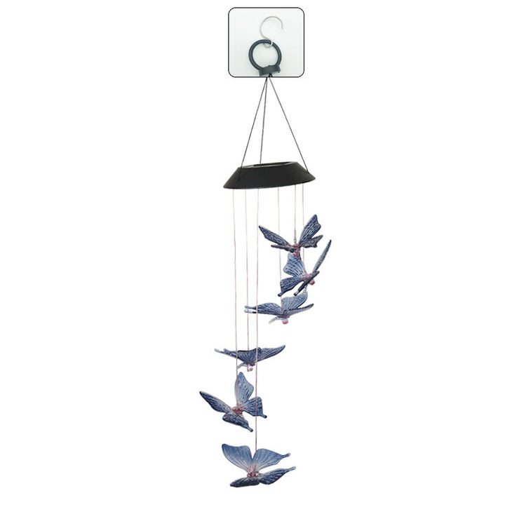 LED Solar Butterfly Wind Chime Garden Hanging Light Bowlift