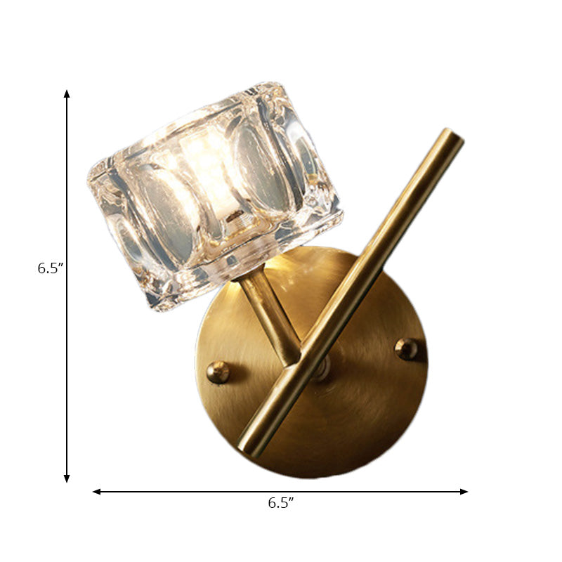 BowLift | 1/2-Light Bedroom Wall Lighting Contemporary Style Brass Finish with Square Clear Crystal Shade