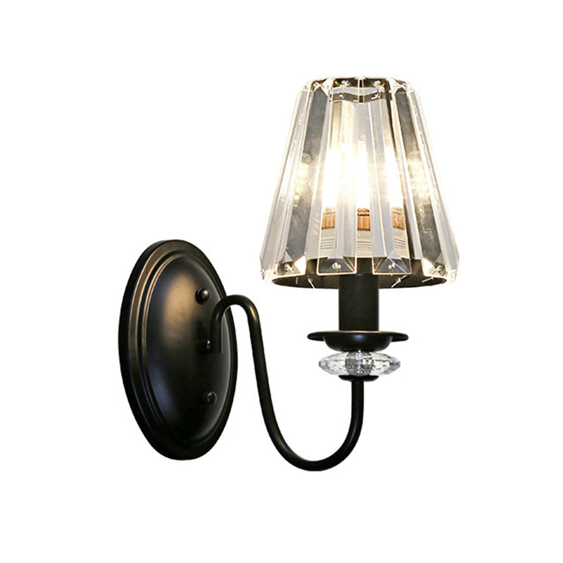 BowLift | Clear Crystal Cone Wall Mount Light Contemporary Style 1 Bulb Black Surface Wall Light for Bedroom