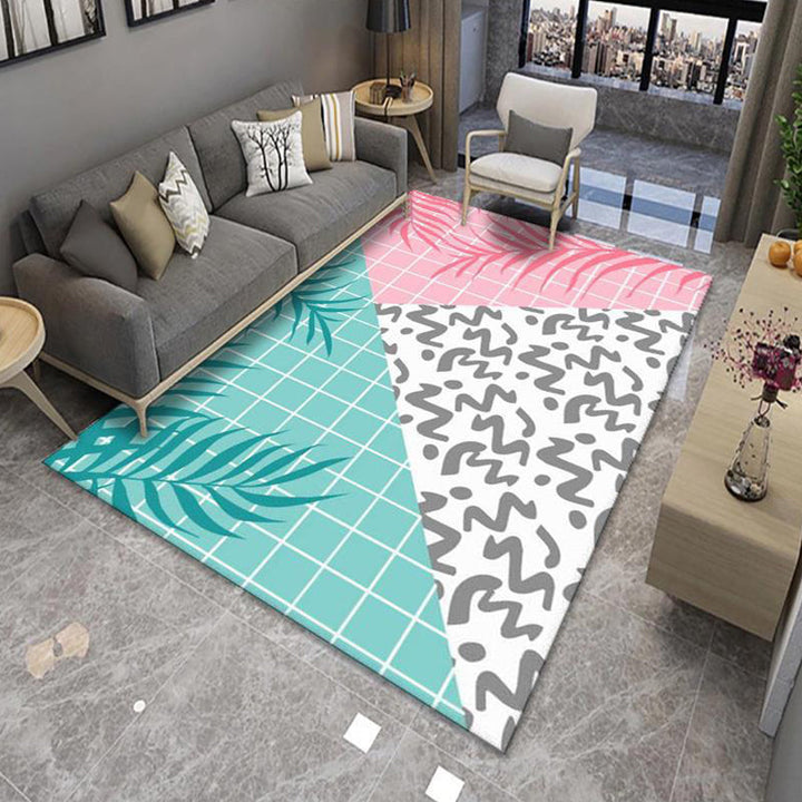 BowLift | Modern Living Room Rug Multicolor Color Block Area Rug Polyester Non-Slip Machine Washable Rug