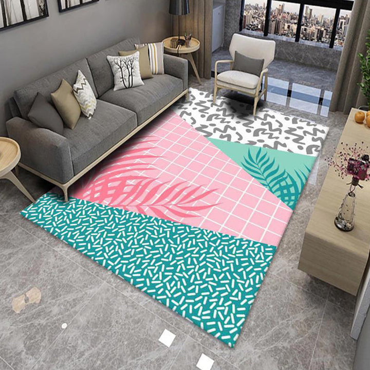 BowLift | Modern Living Room Rug Multicolor Color Block Area Rug Polyester Non-Slip Machine Washable Rug