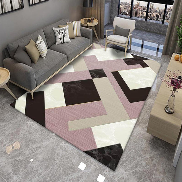 BowLift | Modern Living Room Rug Multicolor Color Block Area Rug Polyester Non-Slip Machine Washable Rug