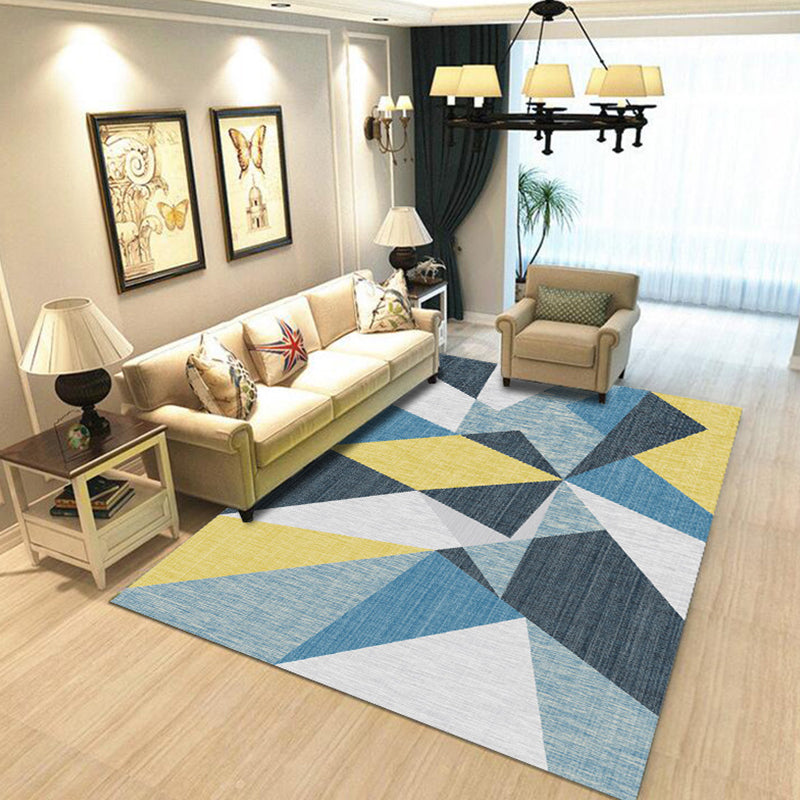 Contemporary Living Room Rug Multicolored Geo Pattern Rug Synthetic Pet Friendly Machine Washable Rug | Bowlift
