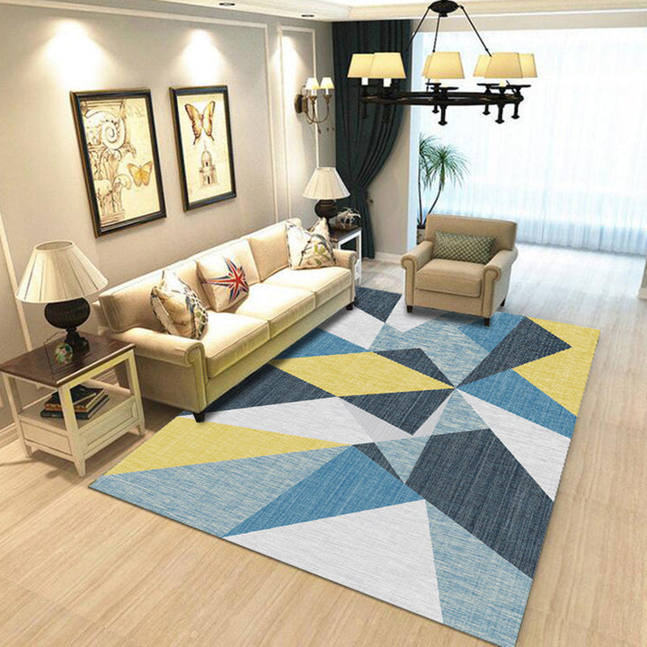 Contemporary Living Room Rug Multicolored Geo Pattern Rug Synthetic Pet Friendly Machine Washable Rug | Bowlift