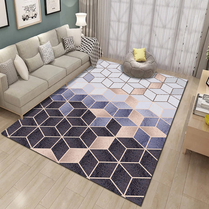 Contemporary Living Room Rug Multicolored Geo Pattern Rug Synthetic Pet Friendly Machine Washable Rug | Bowlift