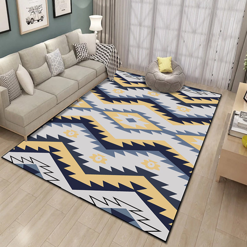 Contemporary Living Room Rug Multicolored Geo Pattern Rug Synthetic Pet Friendly Machine Washable Rug | Bowlift