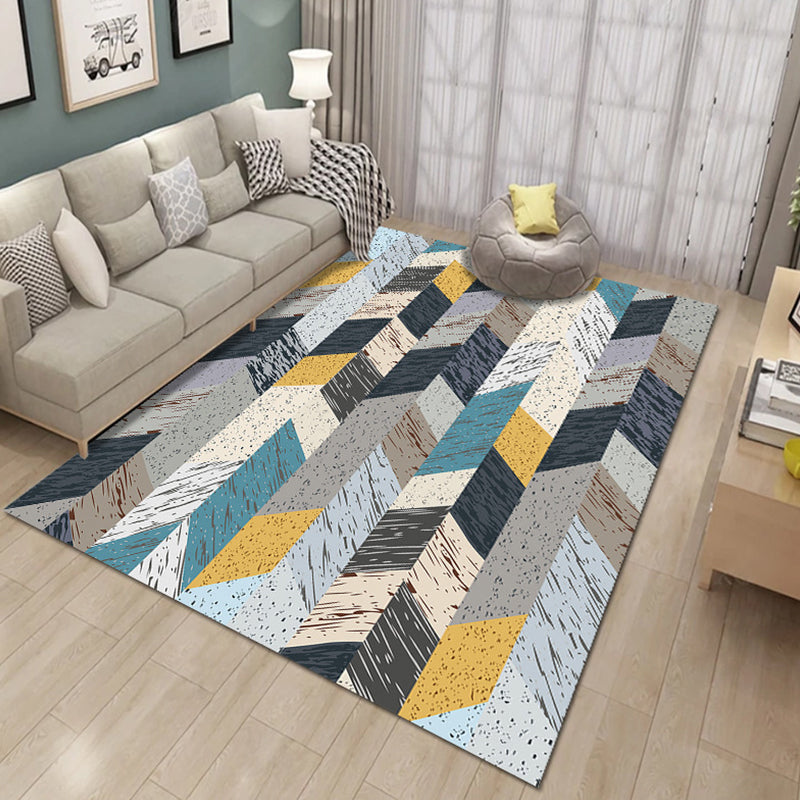 Contemporary Living Room Rug Multicolored Geo Pattern Rug Synthetic Pet Friendly Machine Washable Rug | Bowlift