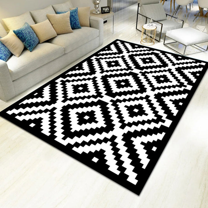 Contemporary Living Room Rug Multicolored Geo Pattern Rug Synthetic Pet Friendly Machine Washable Rug | Bowlift