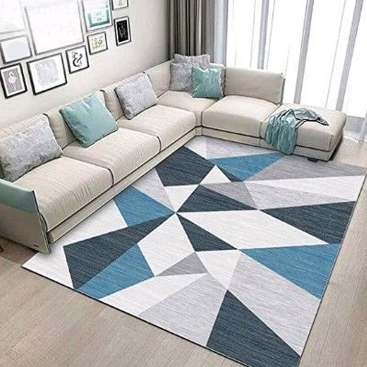 Contemporary Living Room Rug Multicolored Geo Pattern Rug Synthetic Pet Friendly Machine Washable Rug | Bowlift