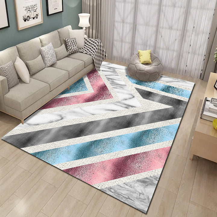 Contemporary Living Room Rug Multicolored Geo Pattern Rug Synthetic Pet Friendly Machine Washable Rug | Bowlift