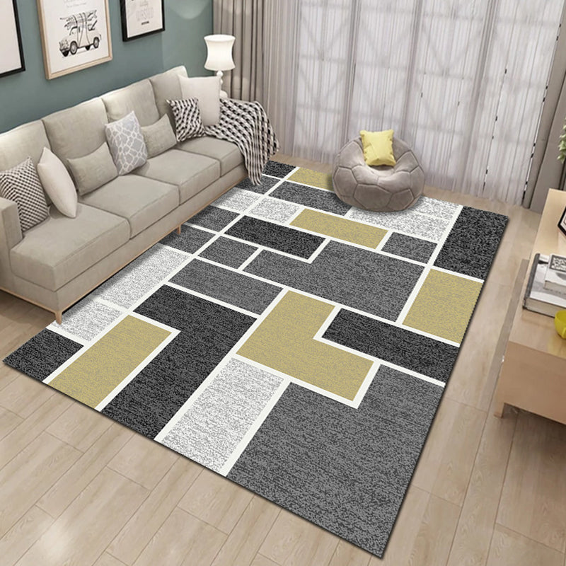 Contemporary Living Room Rug Multicolored Geo Pattern Rug Synthetic Pet Friendly Machine Washable Rug | Bowlift