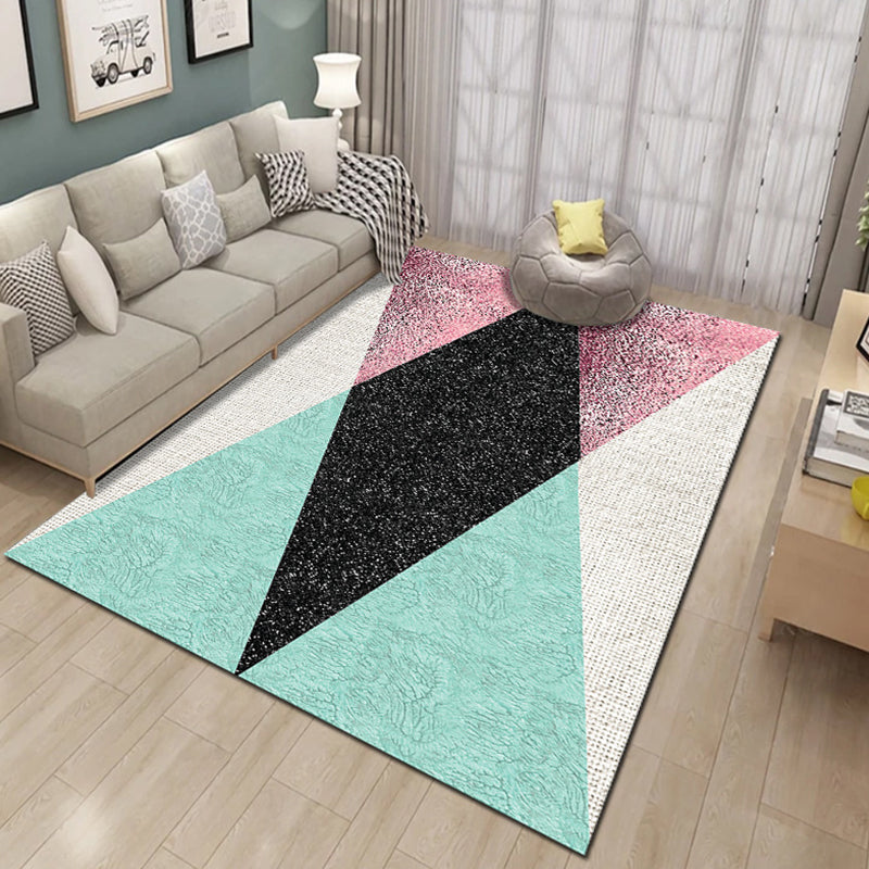 Contemporary Living Room Rug Multicolored Geo Pattern Rug Synthetic Pet Friendly Machine Washable Rug | Bowlift