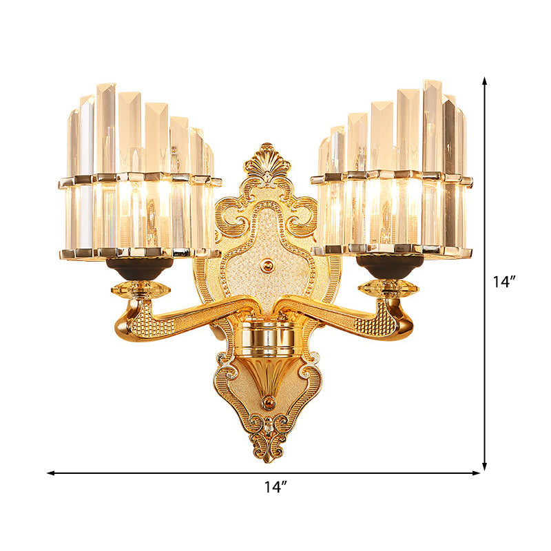 BowLift | Clear Crystal Block Wall Light Modern Style 1/2-Light Wall Lamp with Carved Back in Brass