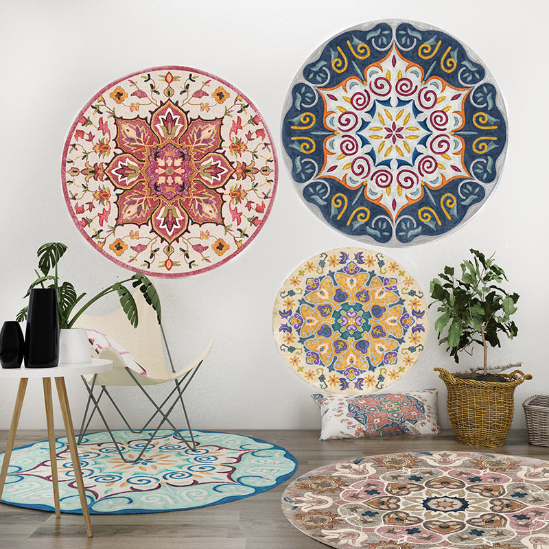 Ethnic Living Room Rug Multicolored Tribal Pattern Rug Synthetic Non-Slip Back Easy Care Indoor Rug | Bowlift