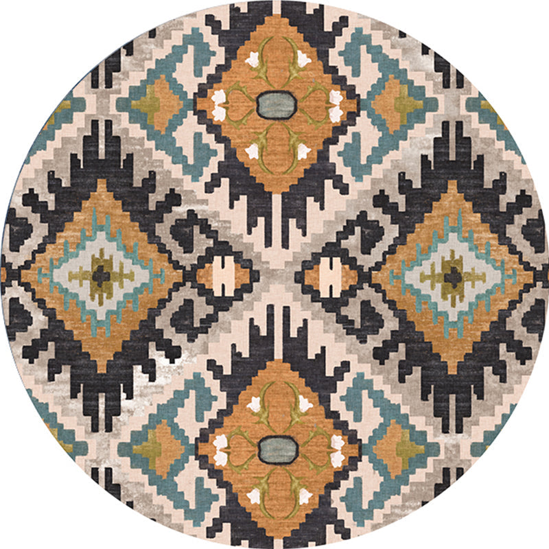 Ethnic Living Room Rug Multicolored Tribal Pattern Rug Synthetic Non-Slip Back Easy Care Indoor Rug | Bowlift