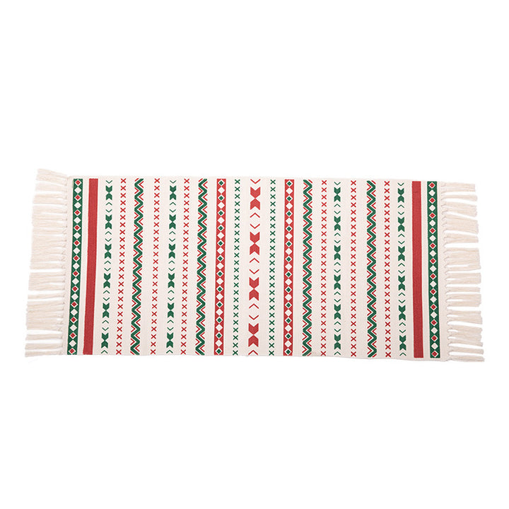 Flat-woven runner rug with Nordic Christmas pattern, tassels and cotton blend Bowlift