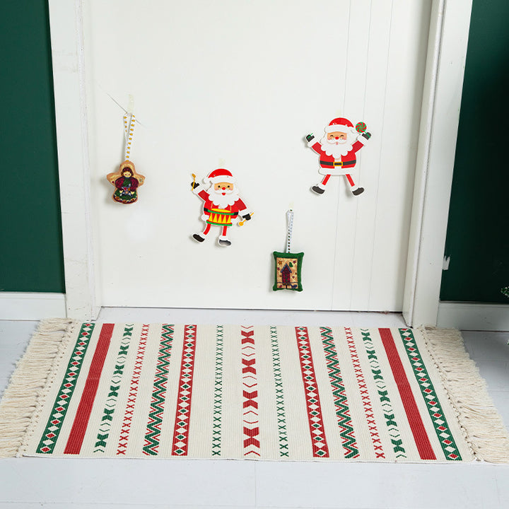 Flat-woven runner rug with Nordic Christmas pattern, tassels and cotton blend Bowlift